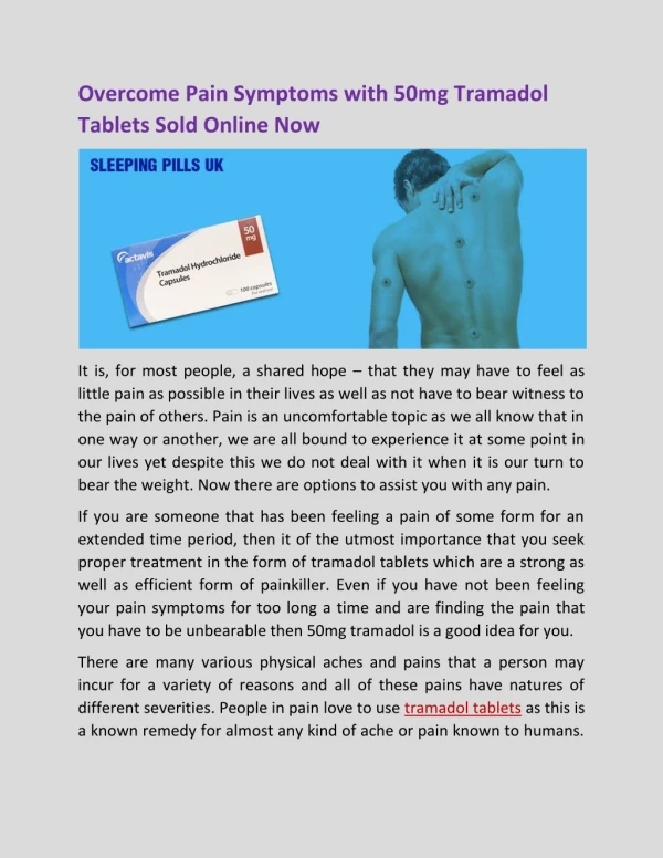 Overcome Pain Symptoms with 50mg Tramadol Tablets Sold Online Now