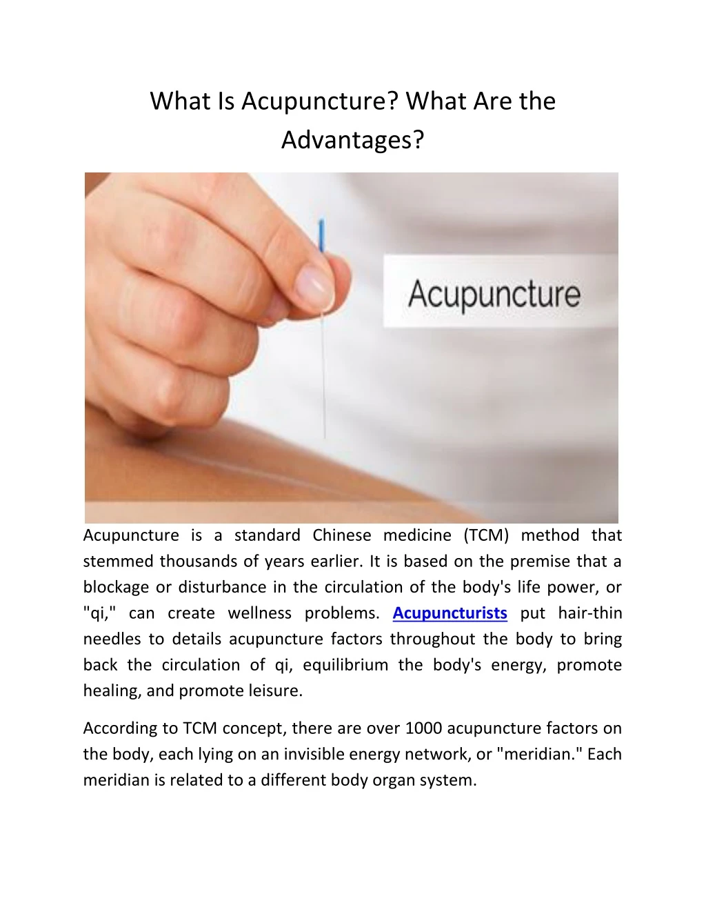 what is acupuncture what are the advantages