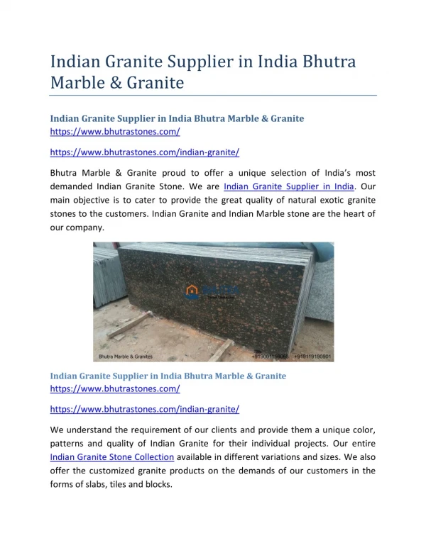 Indian Granite Supplier in India Bhutra Marble & Granite