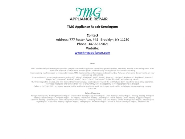 TMG Appliance Repair Kensington