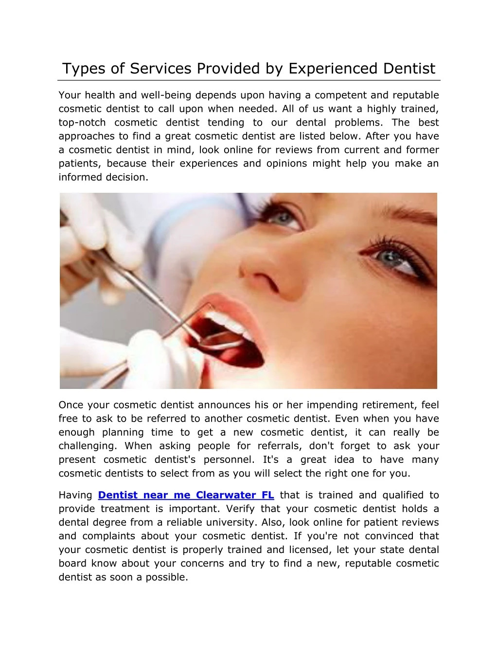 types of services provided by experienced dentist