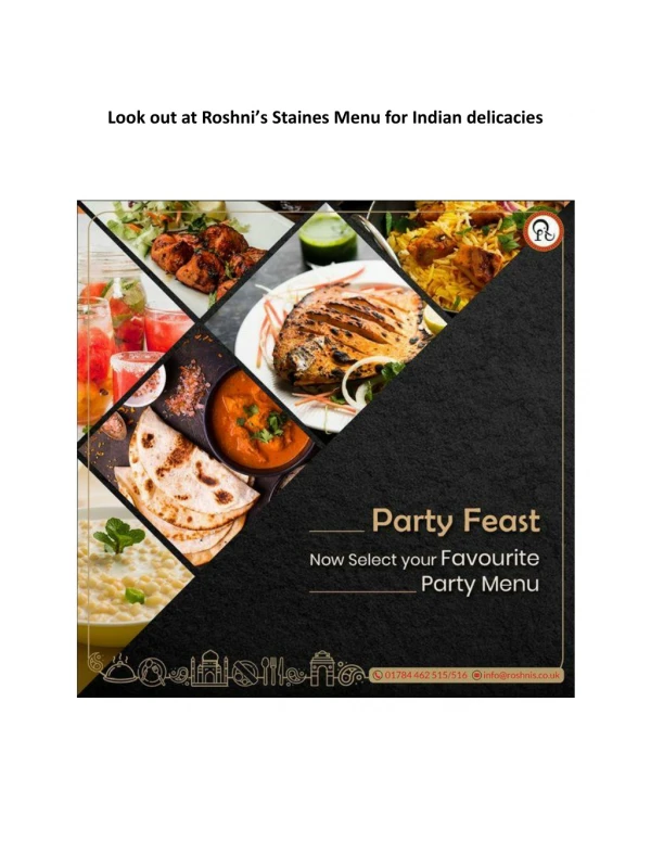 Find the best meal on Roshni’s Staines Menu – Roshni's Restaurant Staines