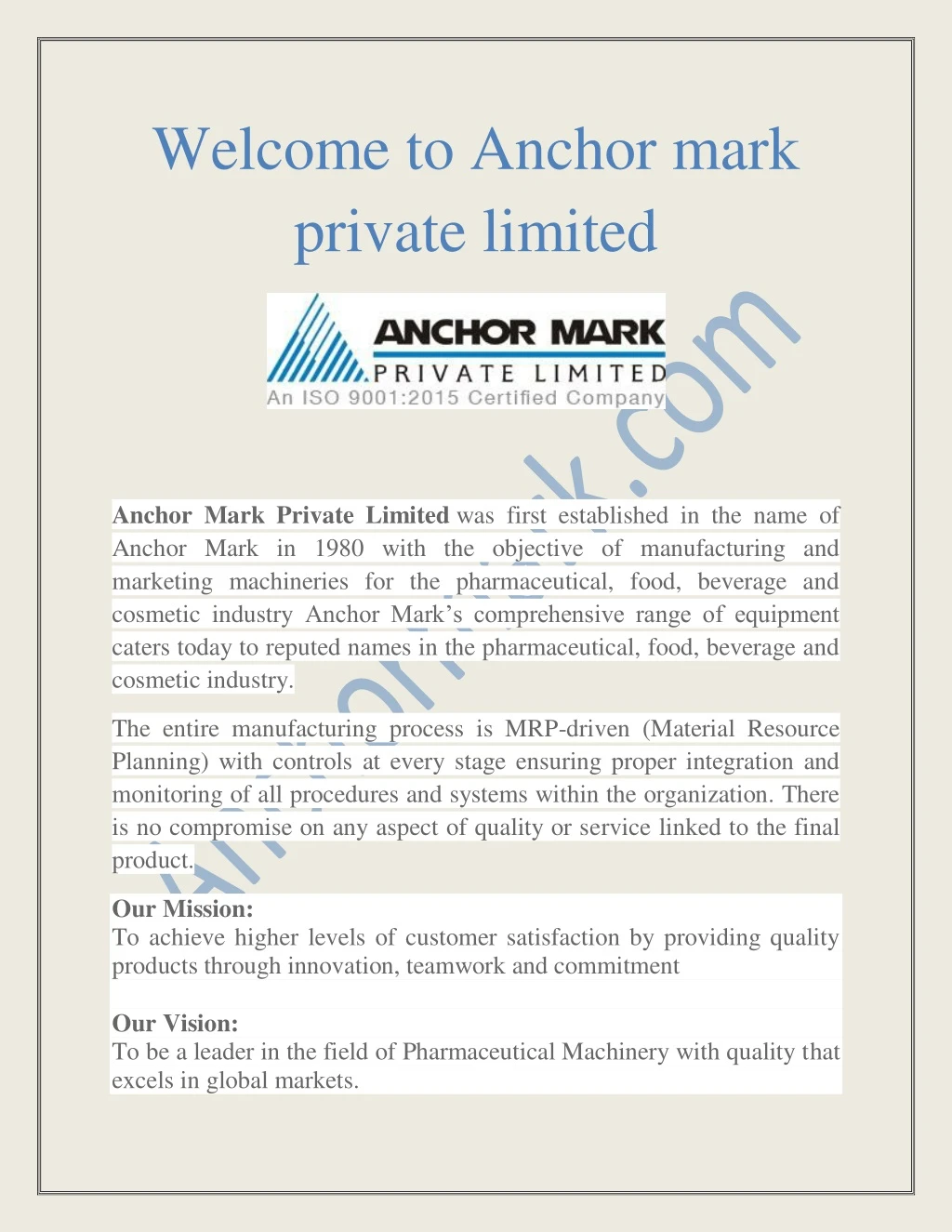 welcome to anchor mark private limited