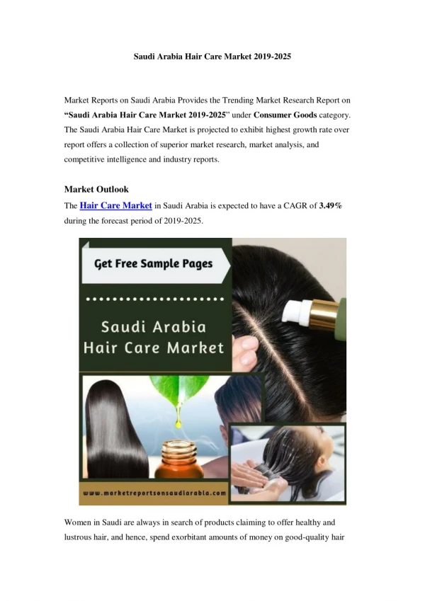 Saudi Arabia Hair Care Market: Growth, Opportunity and Forecast Till 2025