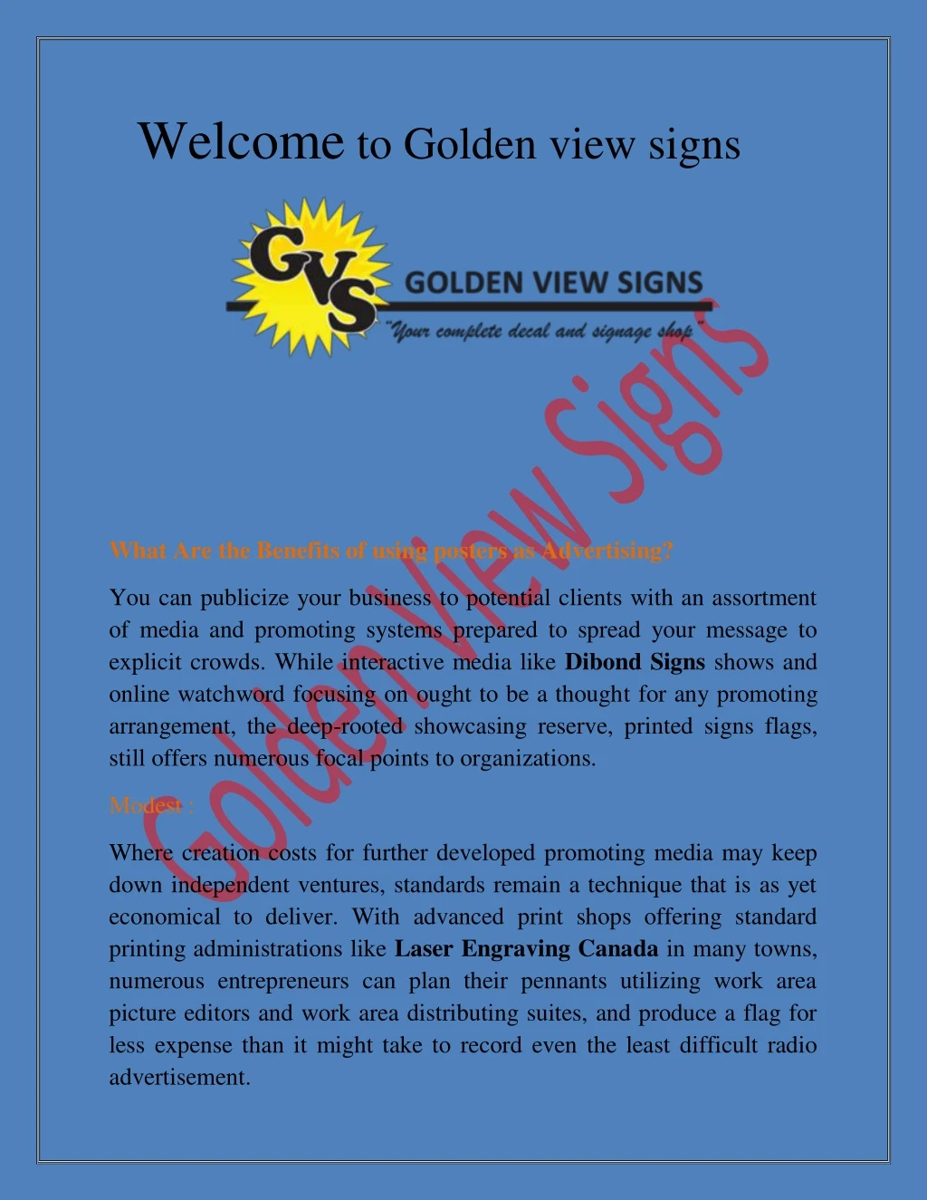 welcome to golden view signs