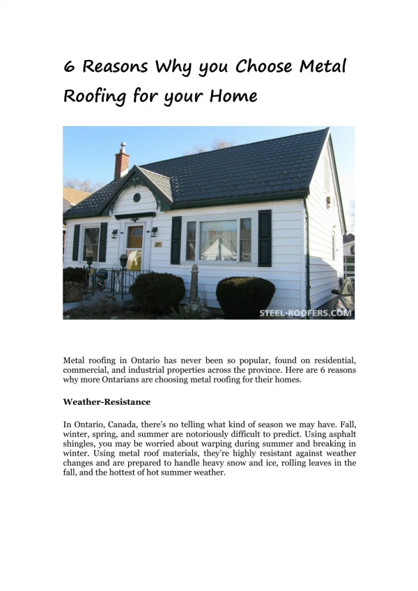 6 Reasons Why you Choose Metal Roofing for your Home