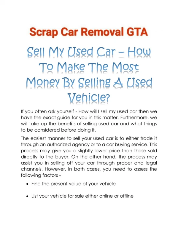 Sell My Used Car – How To Make The Most Money By Selling A Used Vehicle?