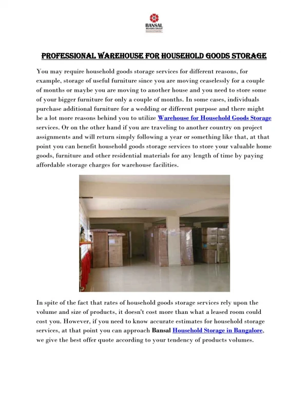 Professional Warehouse for Household Goods Storage