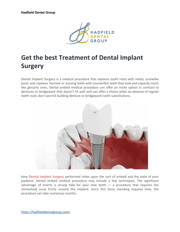 Get the best Treatment of Dental Implant Surgery