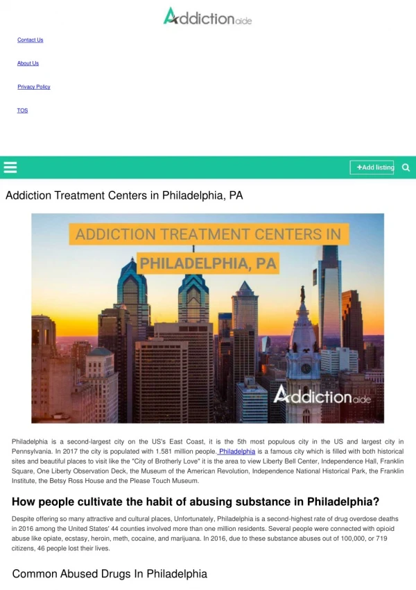 Addiction Treatment Centers in Philadelphia, PA