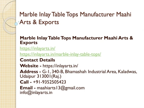 Marble Inlay Table Tops Manufacturer Maahi Arts & Exports