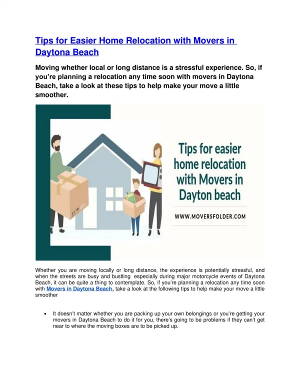 Tips for Easier Home Relocation with Movers in Daytona Beach