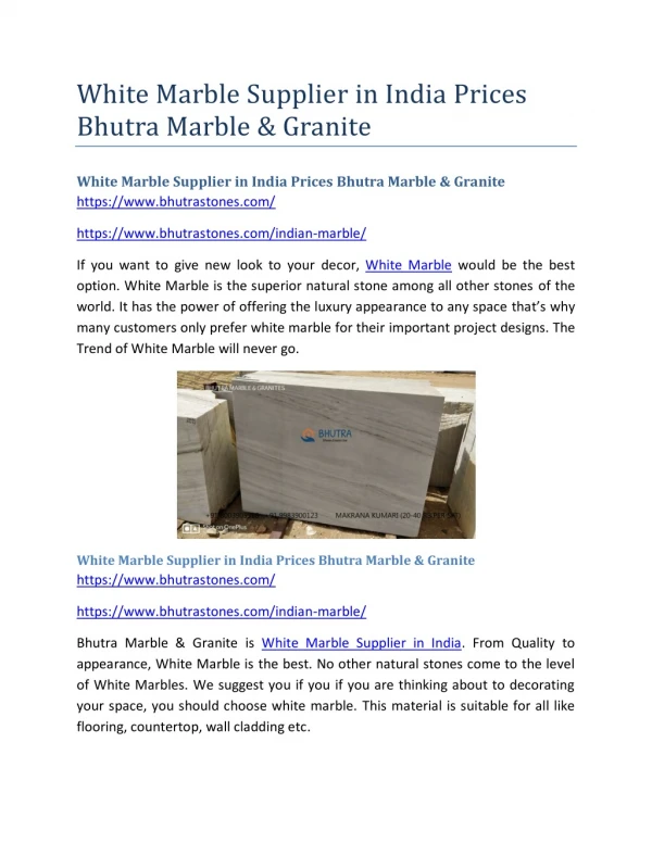 White Marble Supplier in India Prices Bhutra Marble & Granite