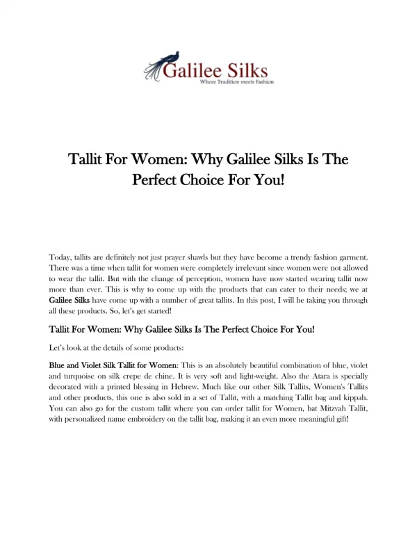 Tallit For Women: Why Galilee Silks Is The Perfect Choice For You!