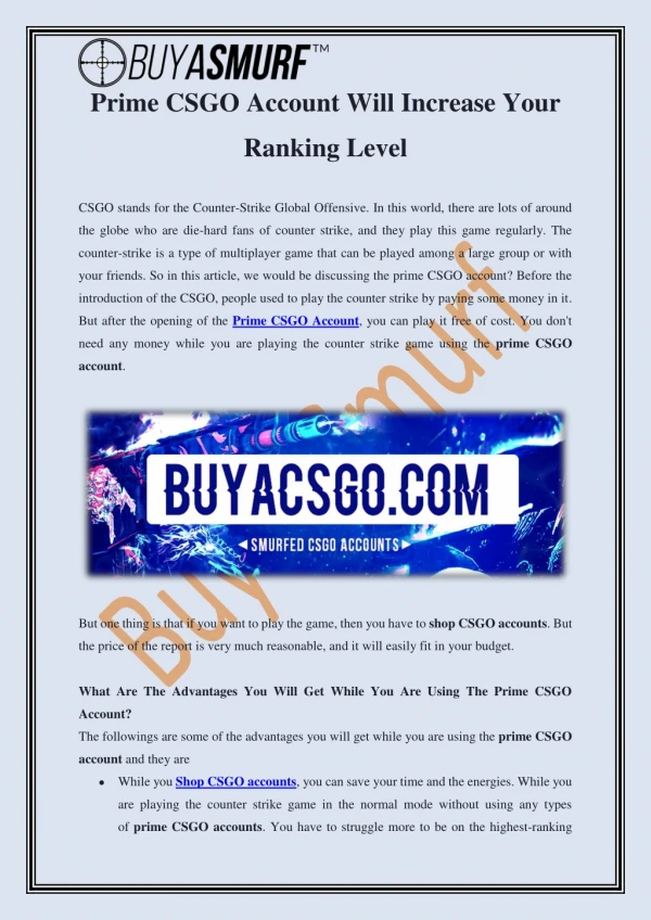 Prime CSGO Account will Increase Your Ranking Level