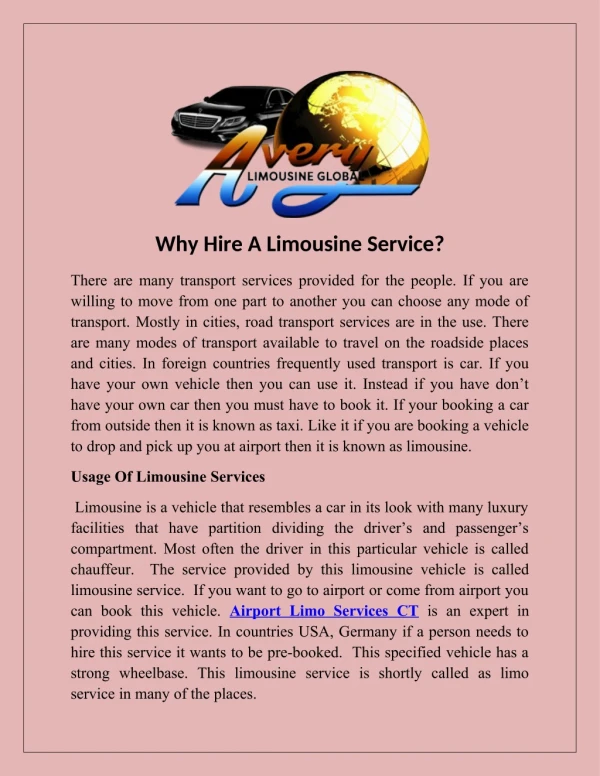Avery limousine global - why hire a limousine service