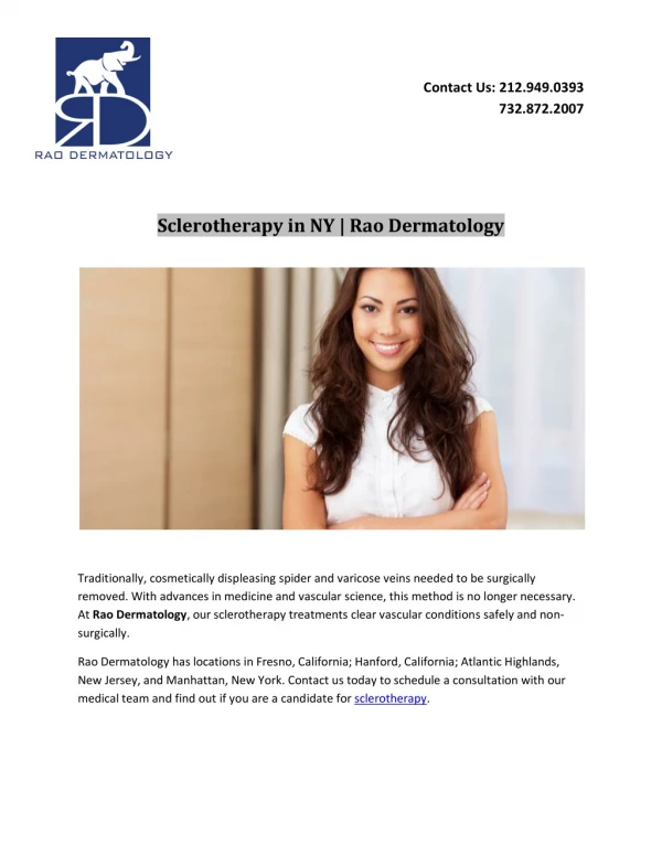 sclerotherapy in NY| Rao Dermatology