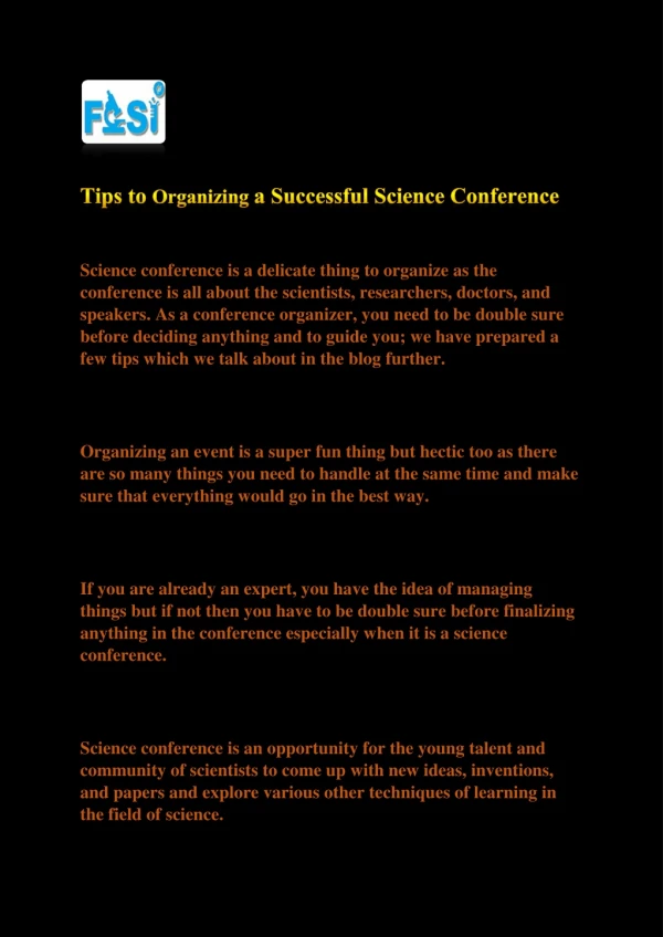 Tips to Organizing a Successful Science Conference