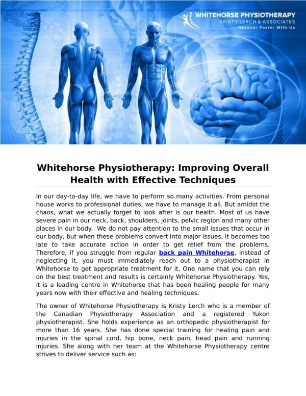 Whitehorse Physiotherapy: Improving Overall Health with Effective Techniques