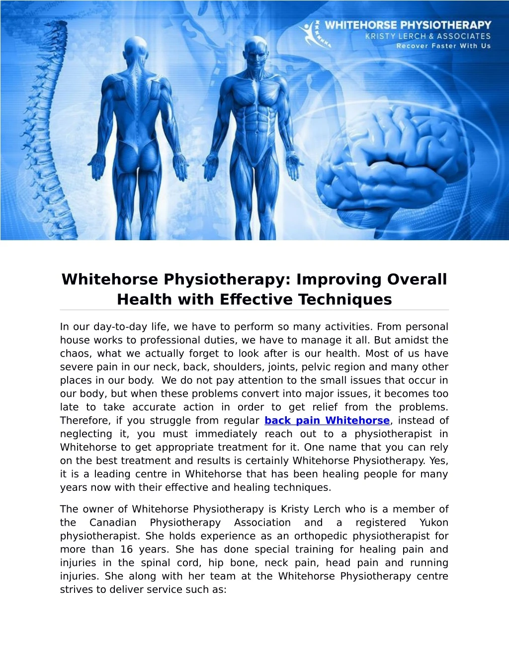 whitehorse physiotherapy improving overall health