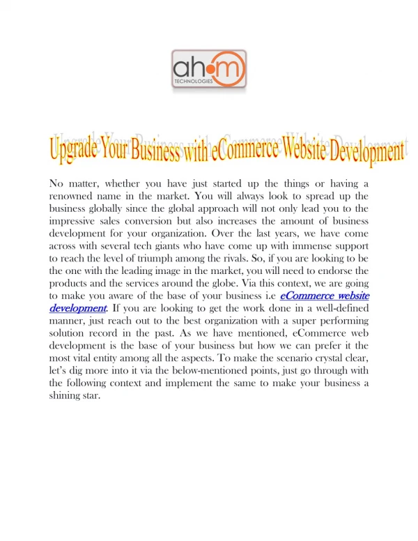 Upgrade Your Business with eCommerce Website Development