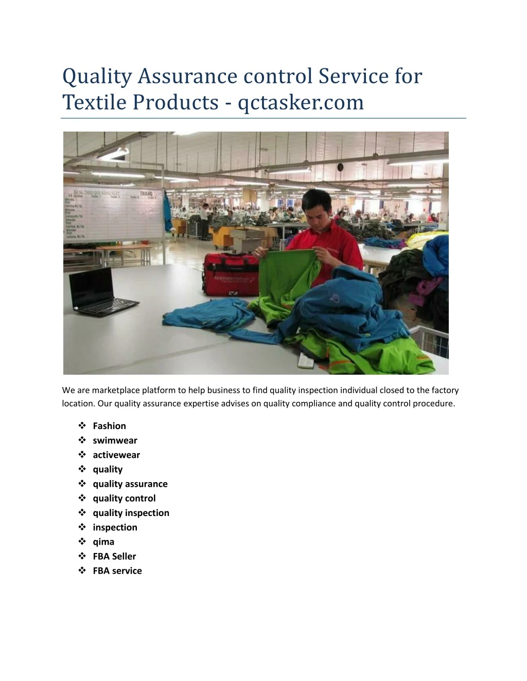 quality assurance control service for textile