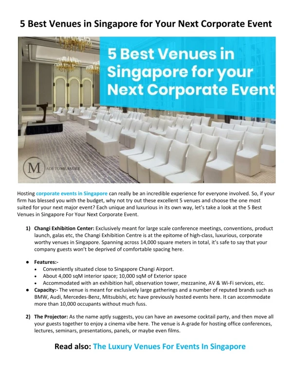 5 Best Venues in Singapore for Your Next Corporate Event