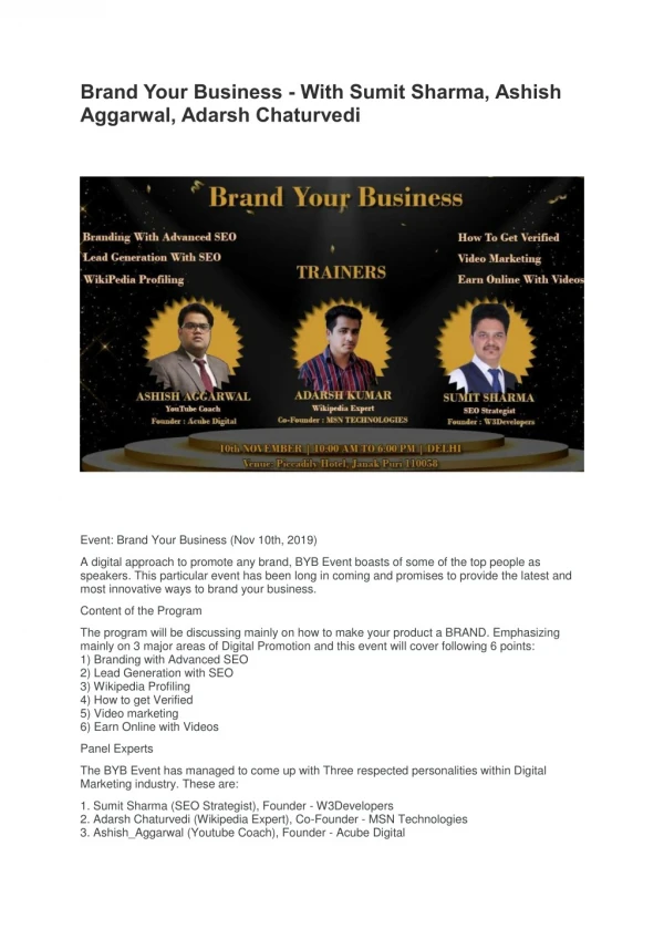 Brand Your Business - With Sumit Sharma, Ashish Aggarwal, Adarsh Chaturvedi