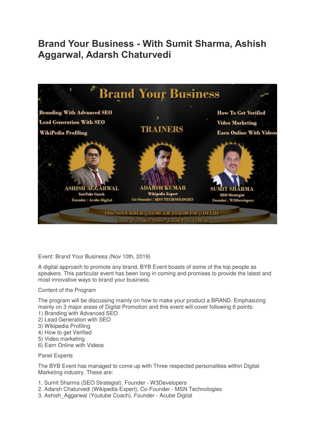 brand your business with sumit sharma ashish