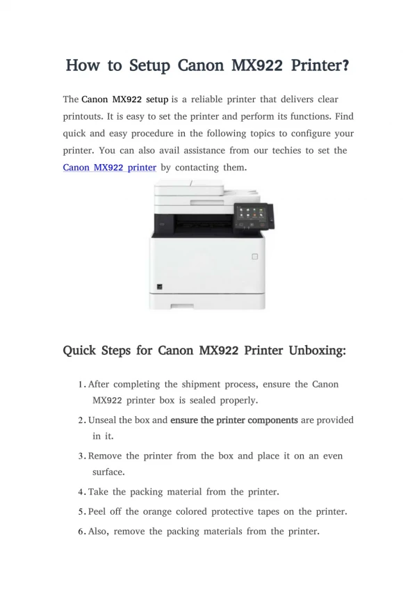 Canon MX922 Setup | Quick Steps to Install the Printer