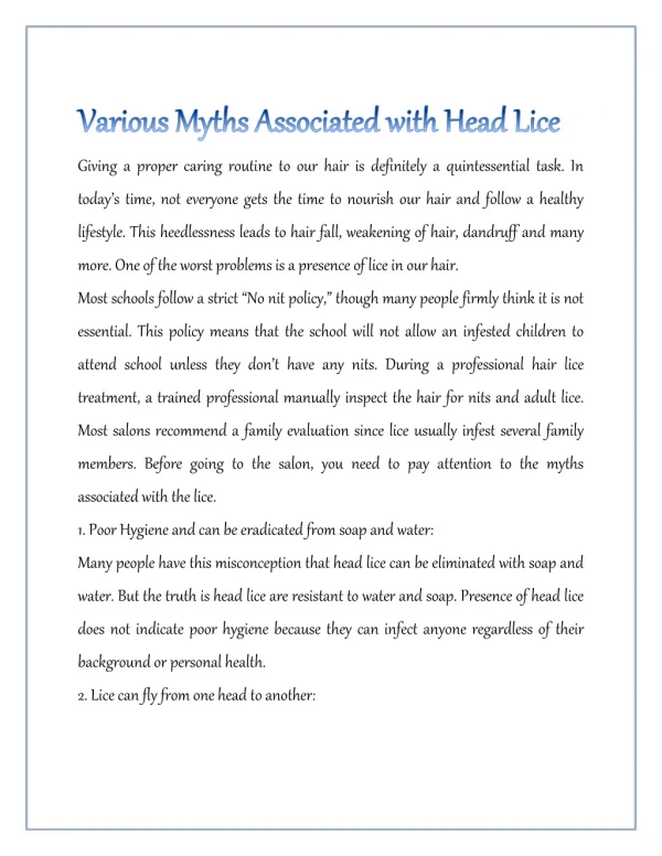 Various Myths Associated with Head Lice