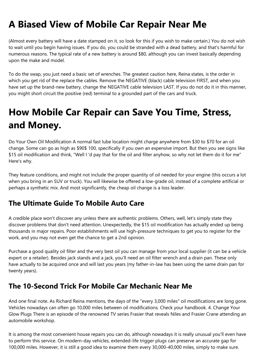 a biased view of mobile car repair near me