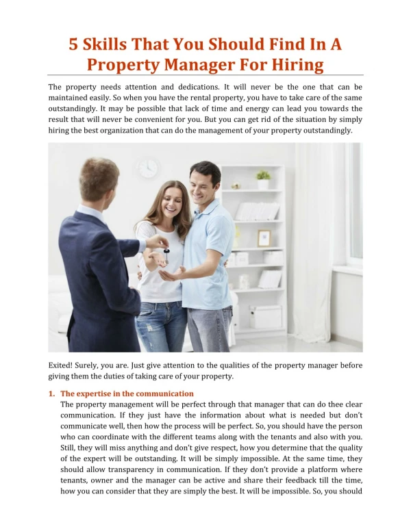 5 Skills That You Should Find In A Property Manager For Hiring