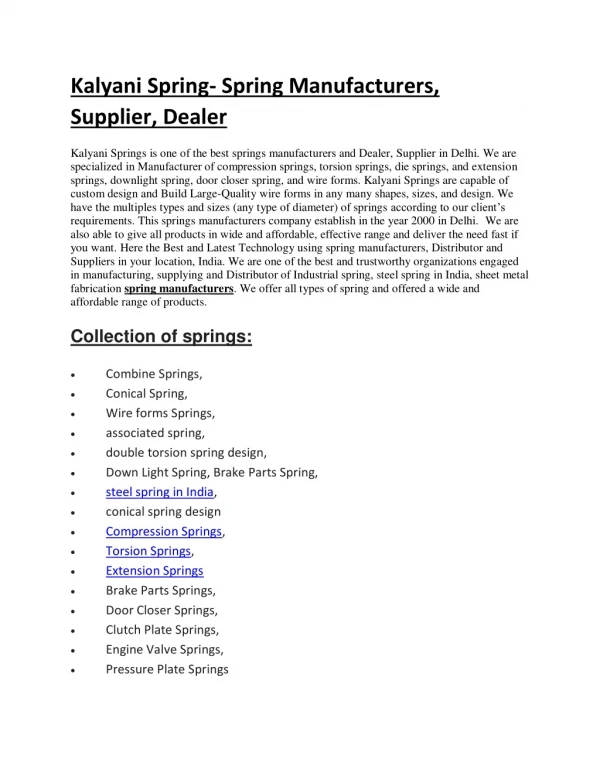 Industrial Spring Manufacturers, Supplier, Distributor in Delhi, India