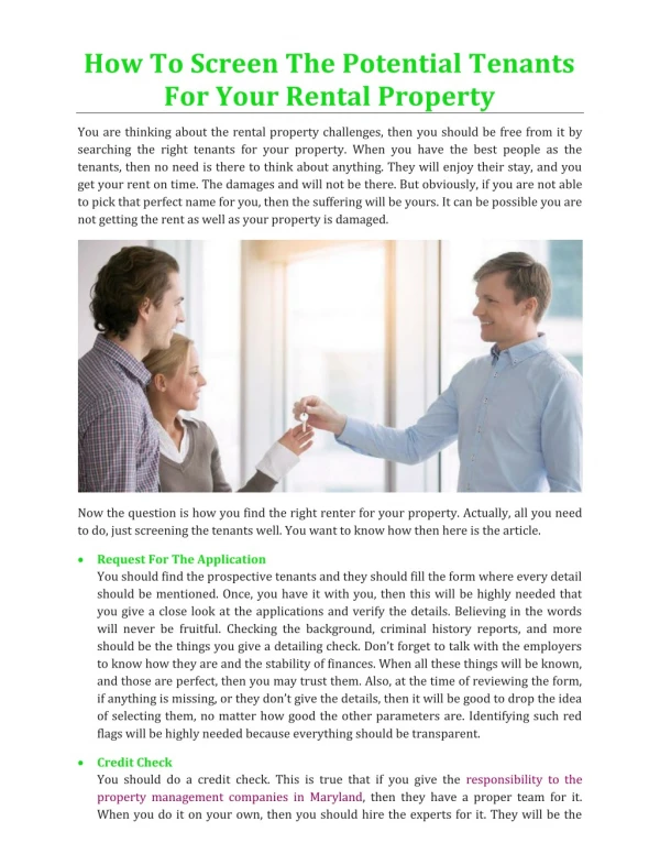 How To Screen The Potential Tenants For Your Rental Property