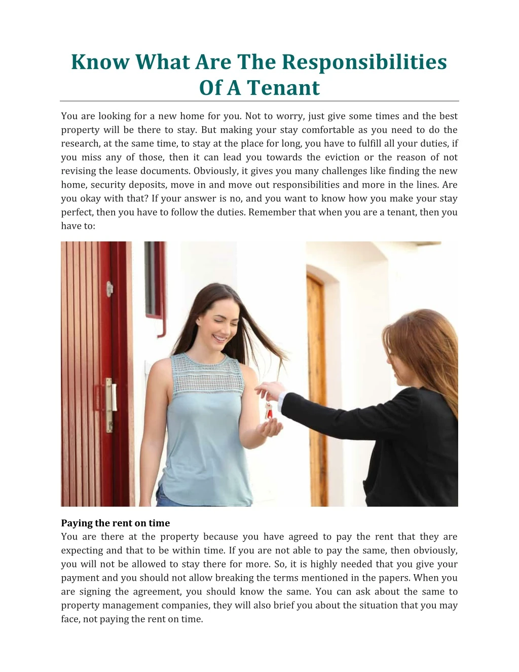 know what are the responsibilities of a tenant