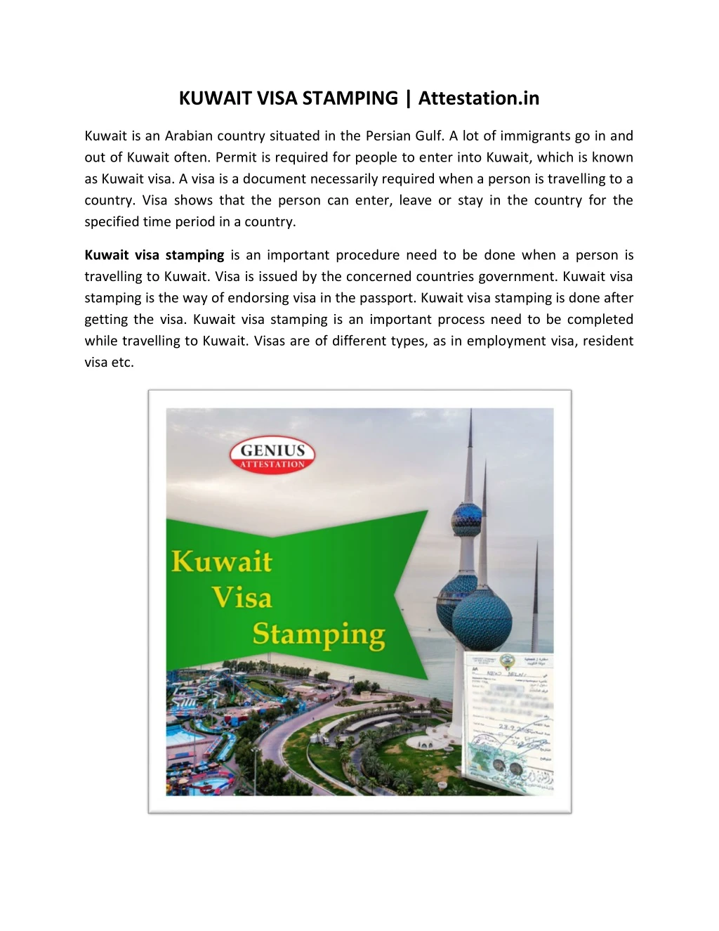 kuwait visa stamping attestation in