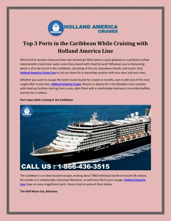 Top 3 Ports in the Caribbean While Cruising with Holland America Line