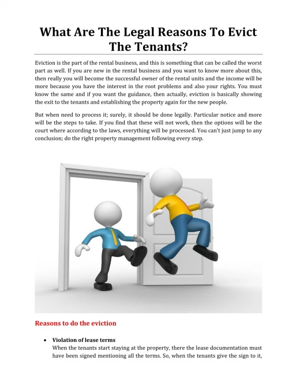 What Are The Legal Reasons To Evict The Tenants?