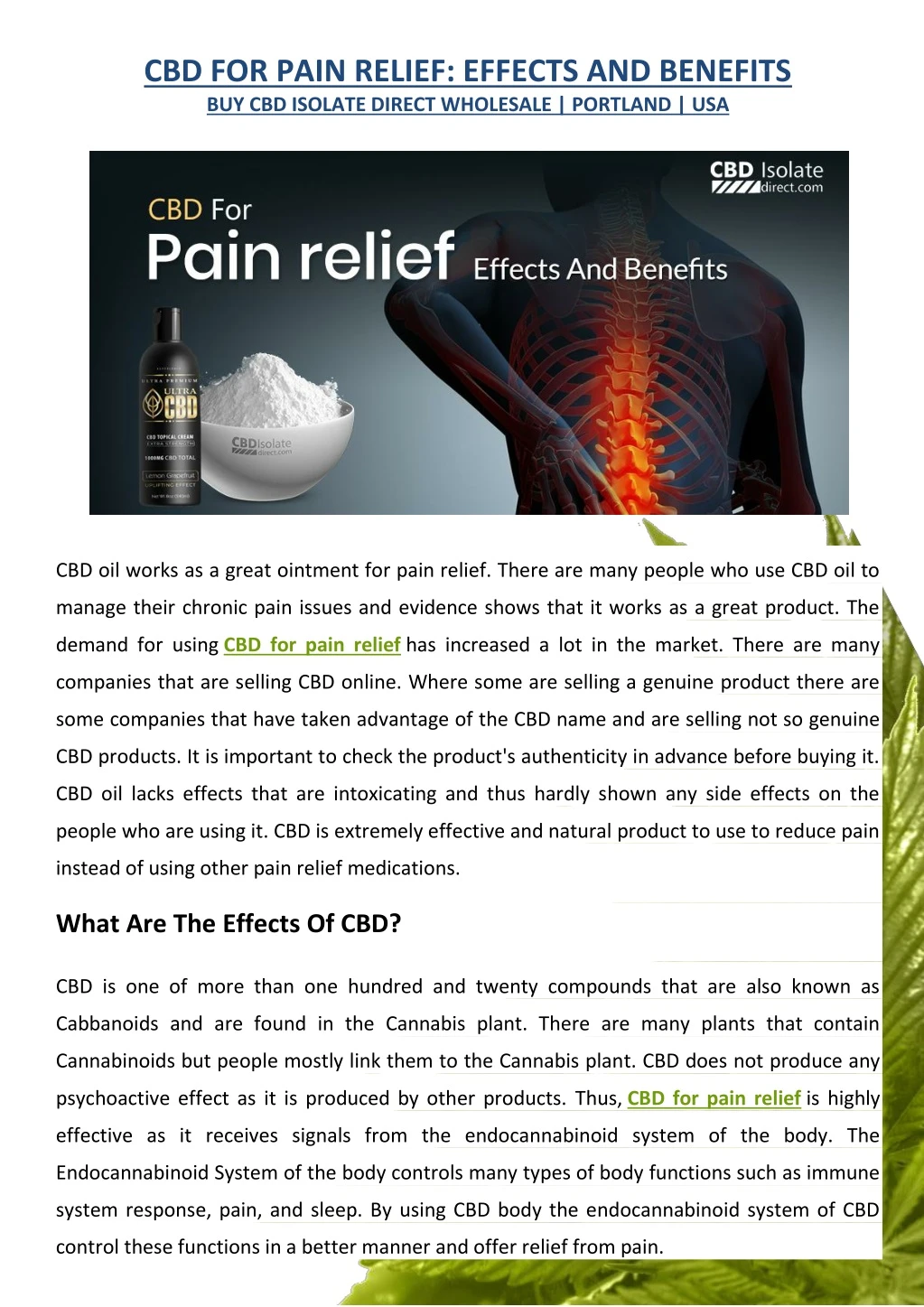 cbd for pain relief effects and benefits