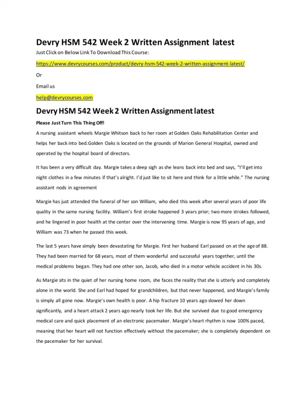 Devry HSM 542 Week 2 Written Assignment latest