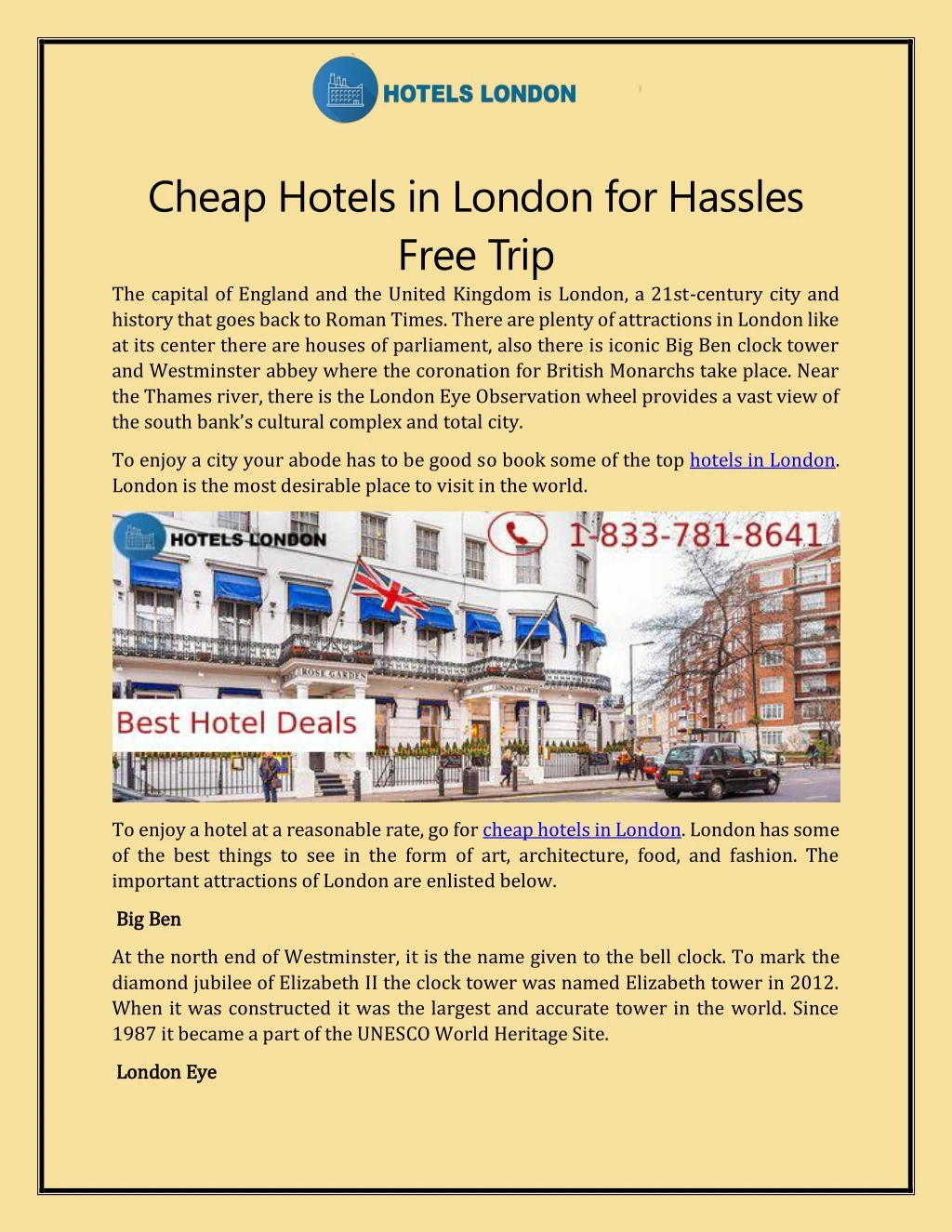 cheap hotels in london for hassles free trip