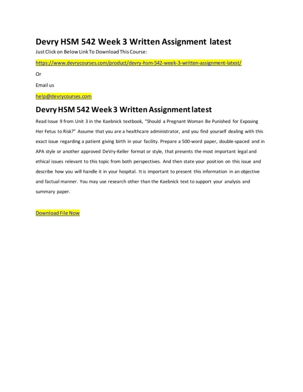 Devry HSM 542 Week 3 Written Assignment latest