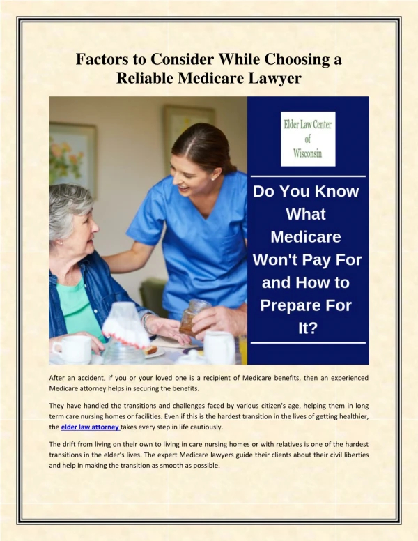 Factors to Consider While Choosing a Reliable Medicare Lawyer