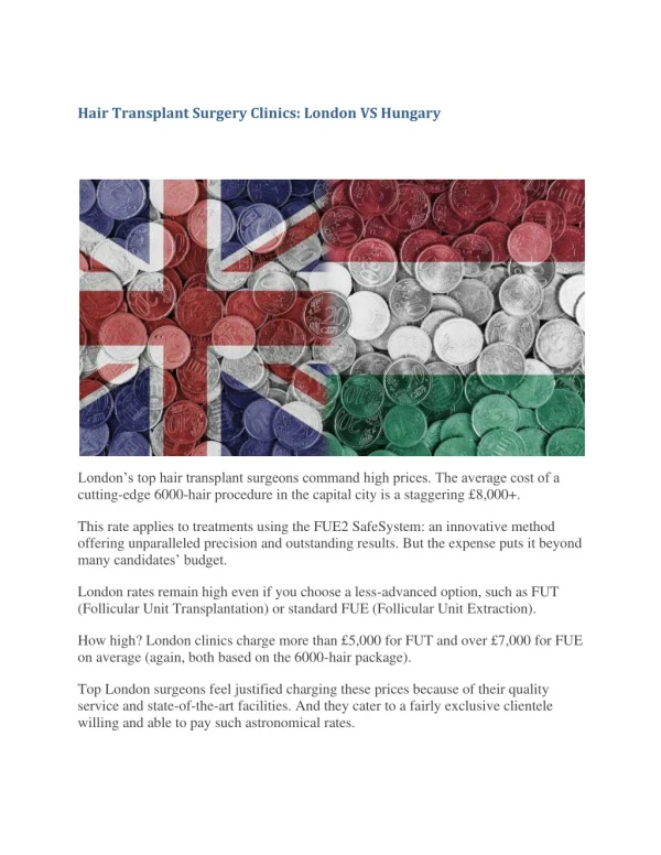 Hair Transplant Surgery Clinics: London VS Hungary