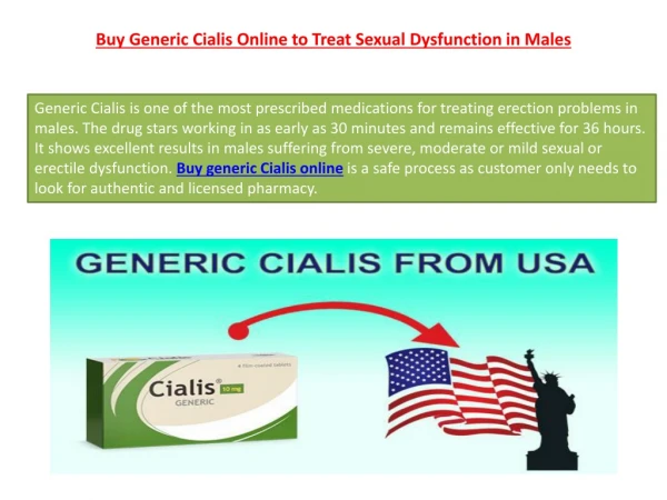 Buy Generic Cialis Online to Treat Male Impotency