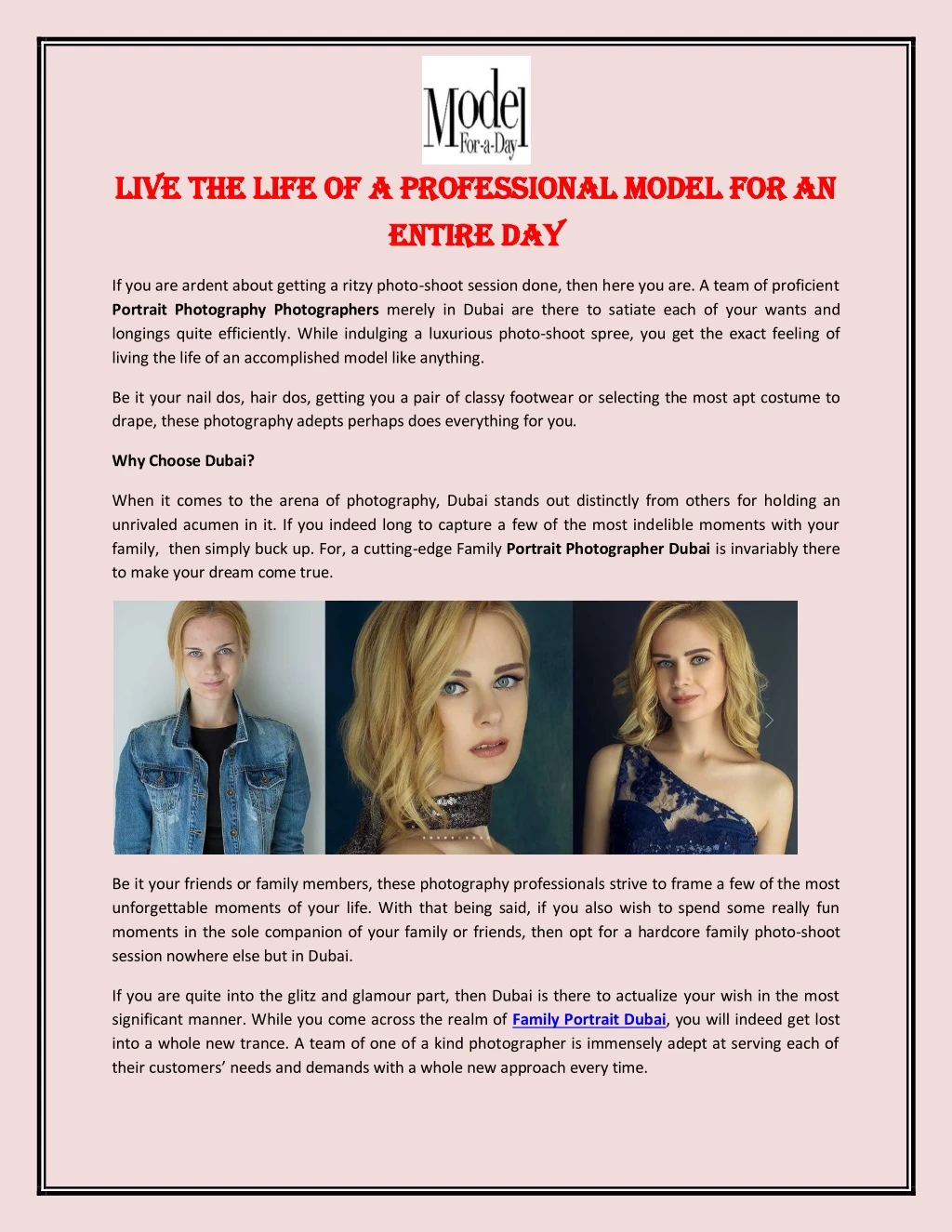 live the life of a professional model for an live