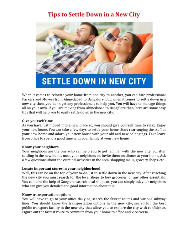 Tips to Settle Down in a New City