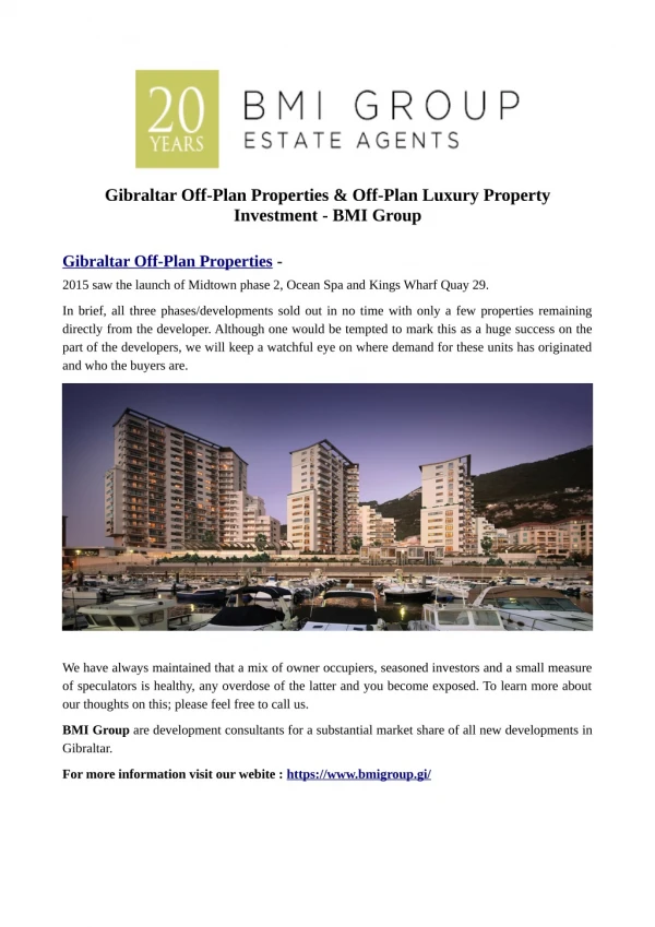 Gibraltar Off-Plan Properties & Off-Plan Luxury Property Investment - BMI Group