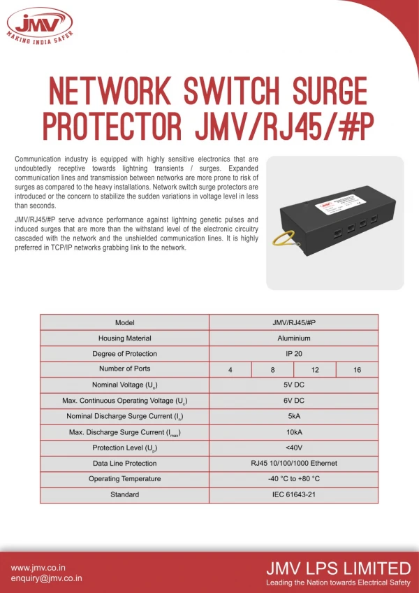 Leading manufacturer of Network Switch Surge Protector in India